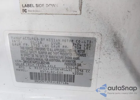 2018 Nissan Versa 1.6 Sv from USA, damaged, VIN 3N1CN7AP2JL857186